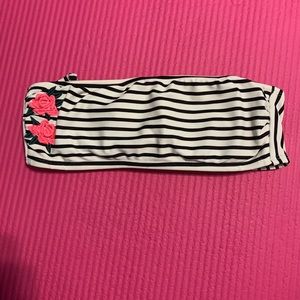 Striped Embroidered Flower Bikini Top